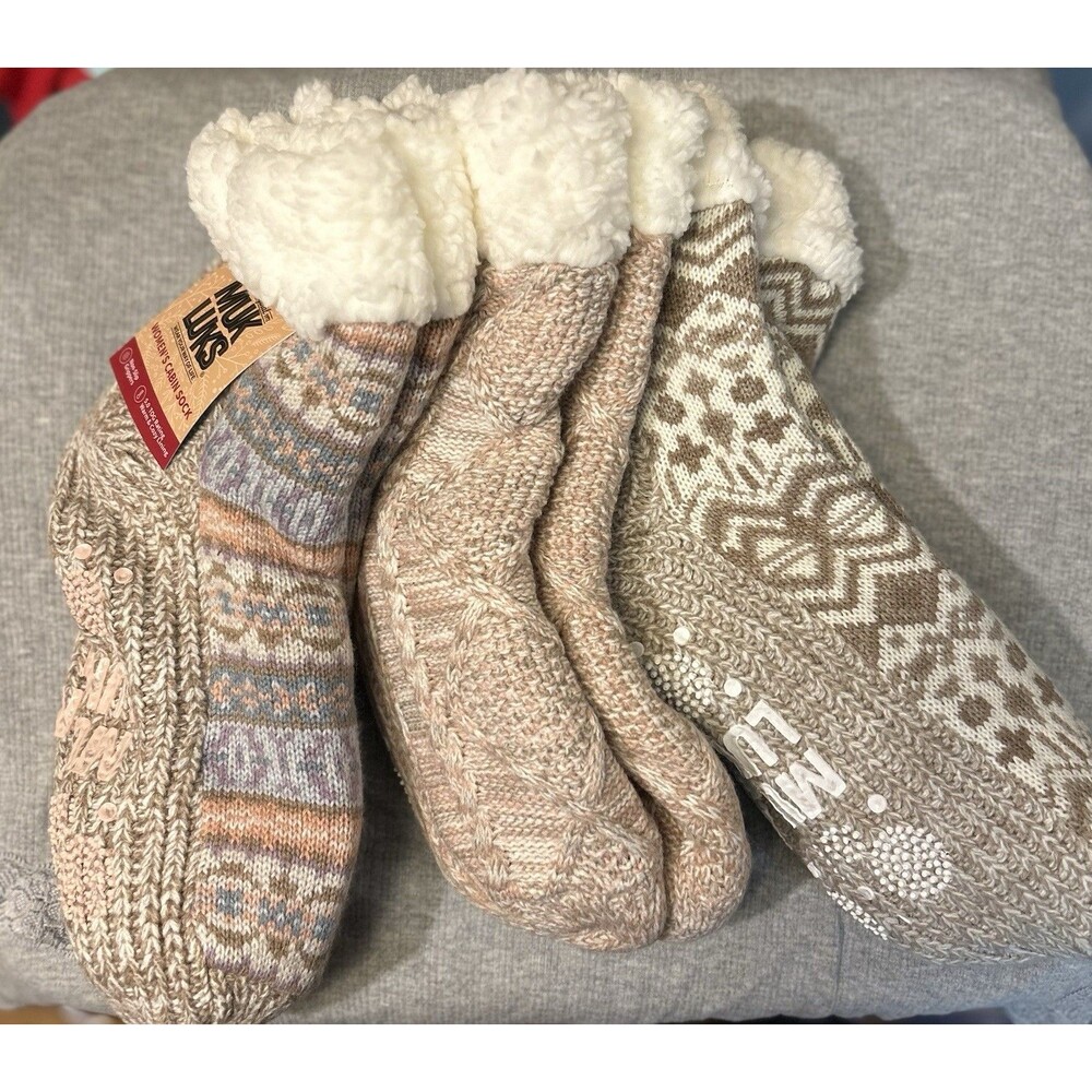 Muk Luks Women’s Cabin Socks Fully Sherpa Lined Size L-XL 8-10 Set Of 3 New